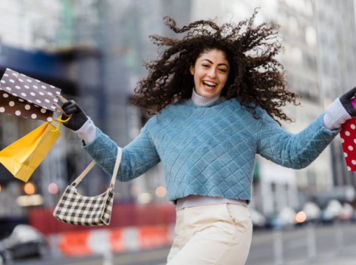 Woman celebrating on the street
