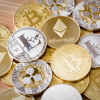 Crypto coins on a table
